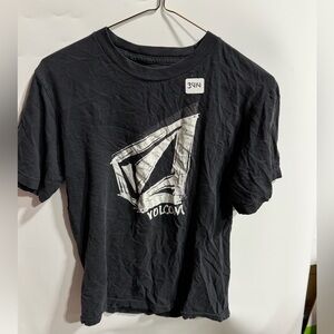 #3414-Volcom Black Tee with White Geometric Logo
